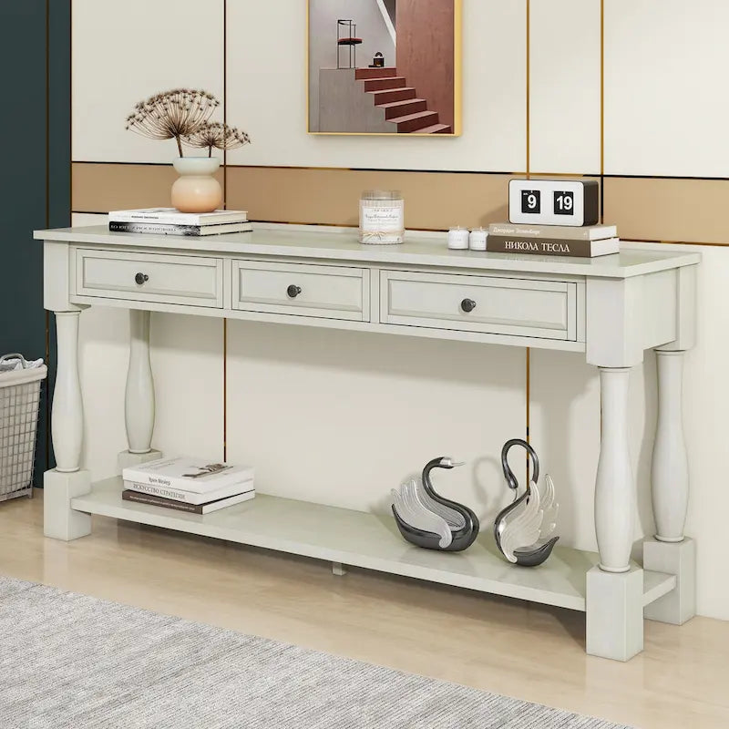 Mediterranean Console Table with 3 Storage Drawers and Open Bottom Shelf for Home Entryway and Hotel