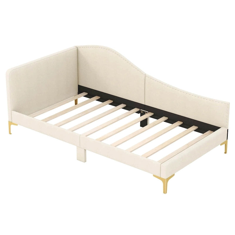 Costway Twin/Full Size Upholstered Daybed Rivet-Tufted Platform Bed