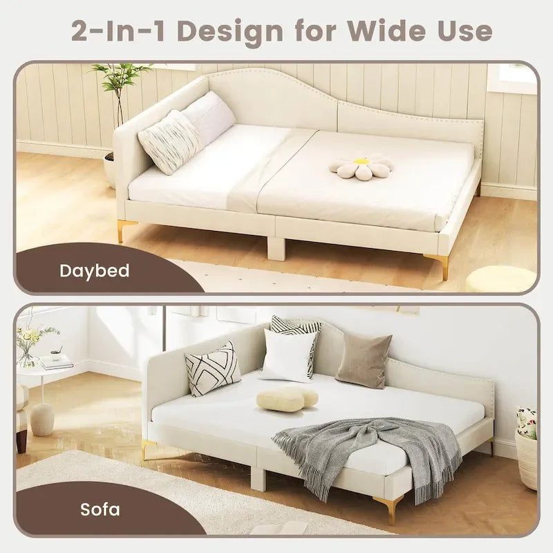 Twin/Full Size Upholstered Daybed - Rivet-Tufted Platform Bed