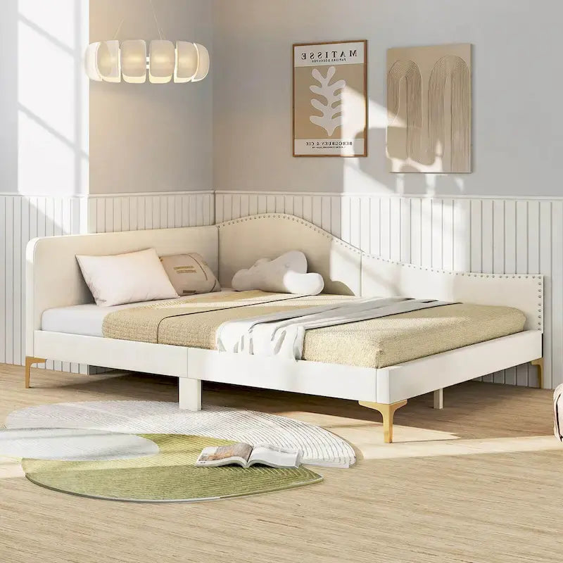 Twin/Full Size Upholstered Daybed - Rivet-Tufted Platform Bed