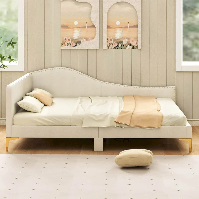 Twin/Full Size Upholstered Daybed - Rivet-Tufted Platform Bed