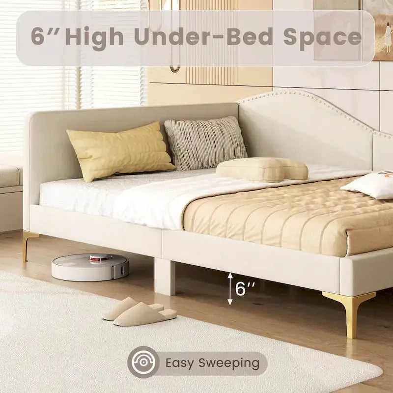 Twin/Full Size Upholstered Daybed - Rivet-Tufted Platform Bed