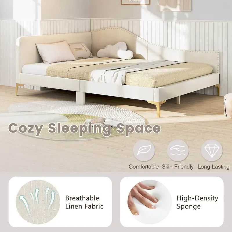 Twin/Full Size Upholstered Daybed - Rivet-Tufted Platform Bed