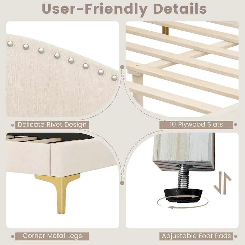 Twin/Full Size Upholstered Daybed - Rivet-Tufted Platform Bed