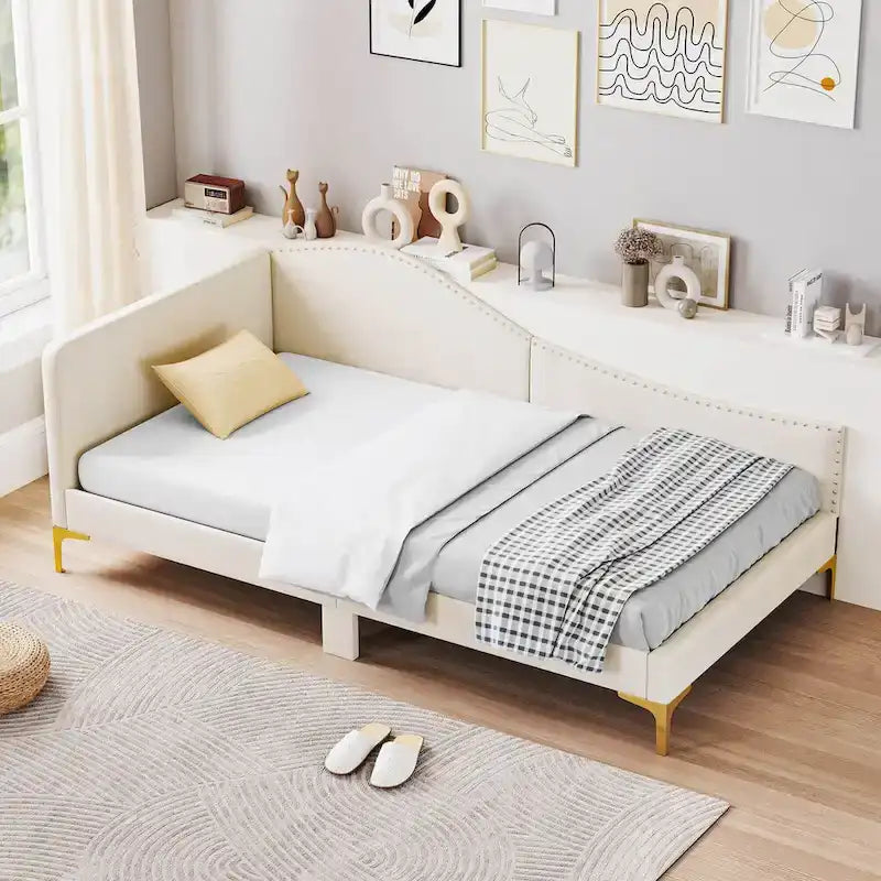 Twin/Full Size Upholstered Daybed - Rivet-Tufted Platform Bed