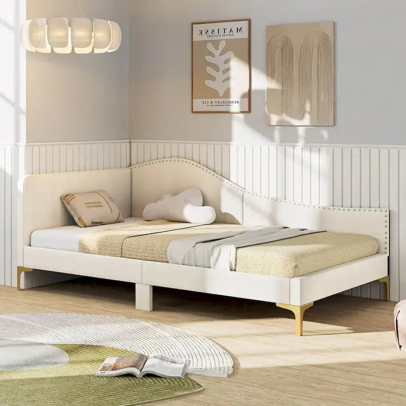 Twin/Full Size Upholstered Daybed - Rivet-Tufted Platform Bed