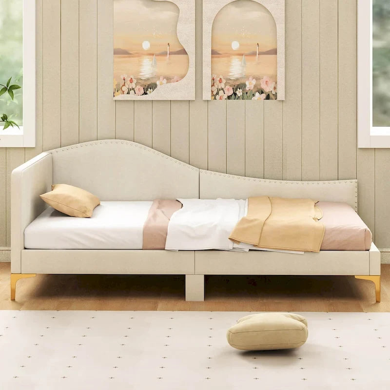 Twin/Full Size Upholstered Daybed - Rivet-Tufted Platform Bed