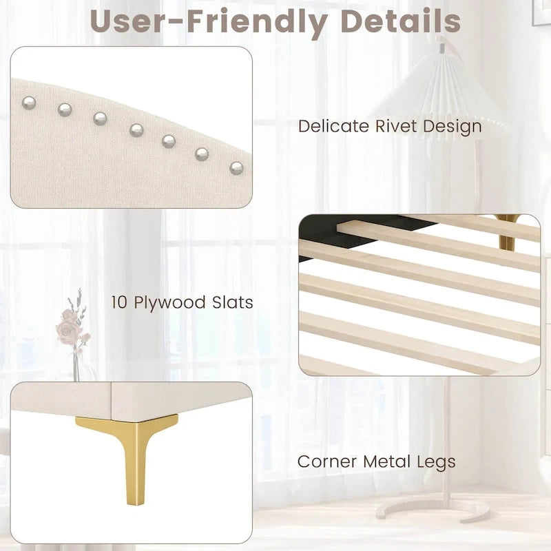 Twin/Full Size Upholstered Daybed - Rivet-Tufted Platform Bed