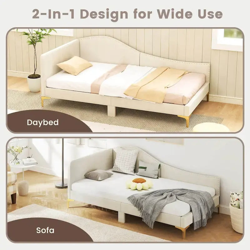 Twin/Full Size Upholstered Daybed - Rivet-Tufted Platform Bed