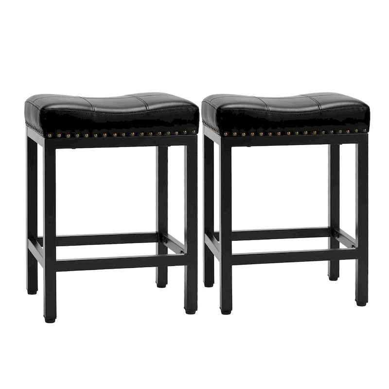 24 in. H Upholated PU Leather Thick Saddle Seat Counter Bar Stools Set of 2, Kitchen Chairs with Metal Base