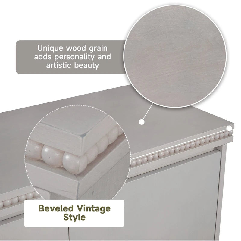 Classic Wooden Sideboard with Beaded Trim - Elegant Storage Cabinet for Dining or Living Room