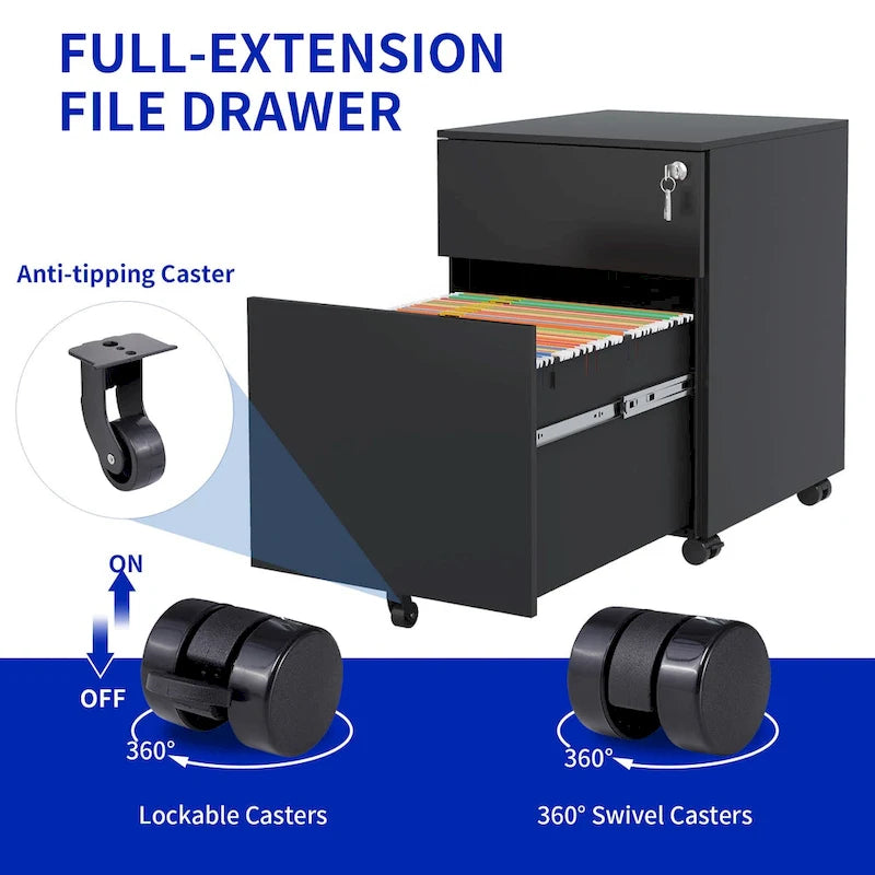 2-Drawer Mobile File Cabinet with Lock - Legal/Letter/A4/F4 Size