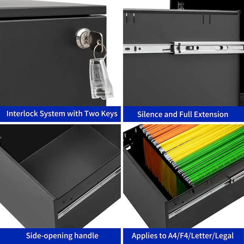 2-Drawer Mobile File Cabinet with Lock - Legal/Letter/A4/F4 Size