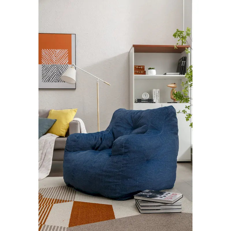 Soft Cotton Linen Fabric Bean Bag Chair Filled With Memory Sponge