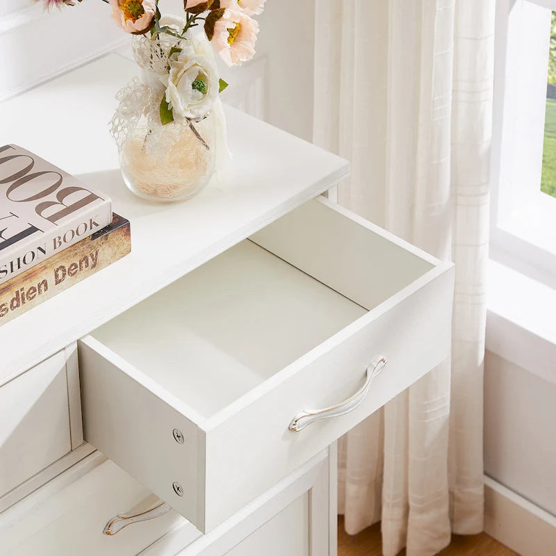 Long Wood 9-Drawer Dresser with Antique Handles