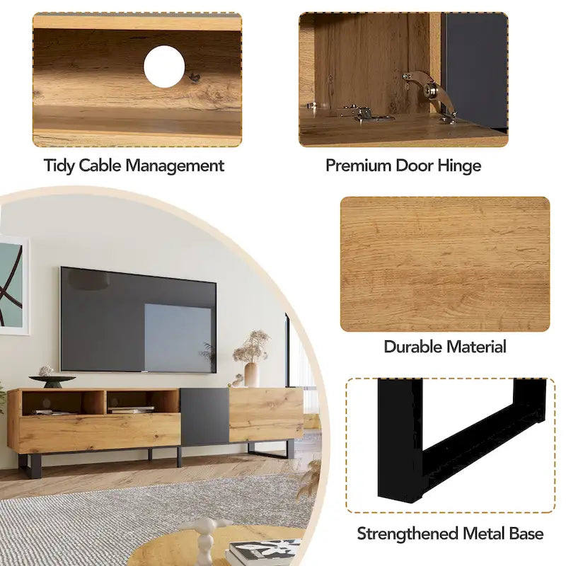Modern TV Stand for 80 TV with Double Storage Space