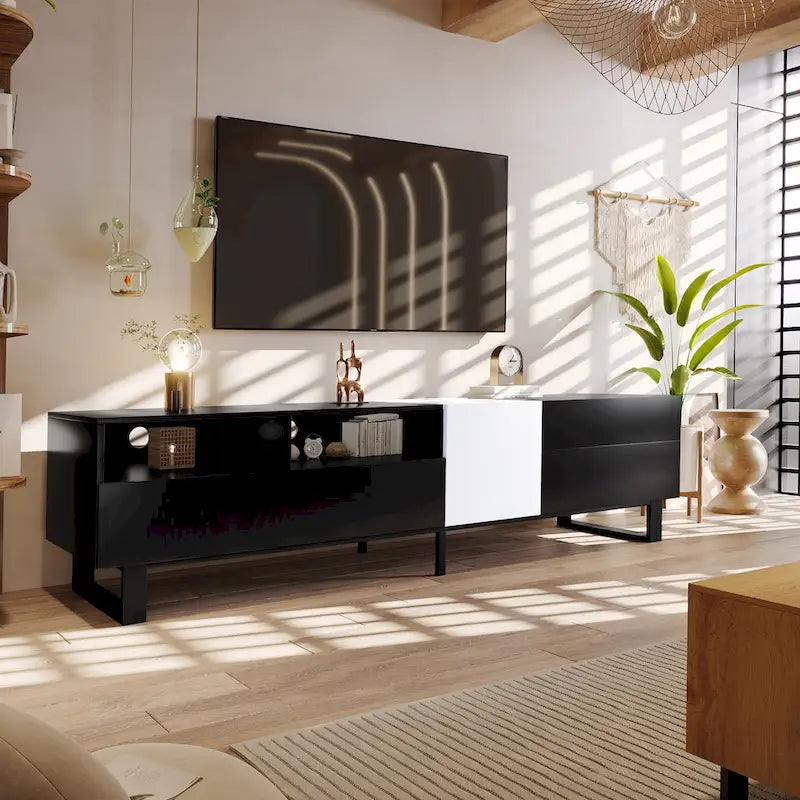 Modern TV Stand for 80 TV with Double Storage Space