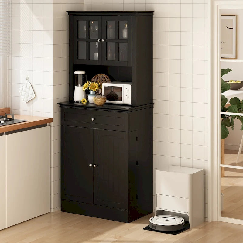 Buffet Cabinet w Hutch Kitchen Pantry Storage Cabinet White Sideboard