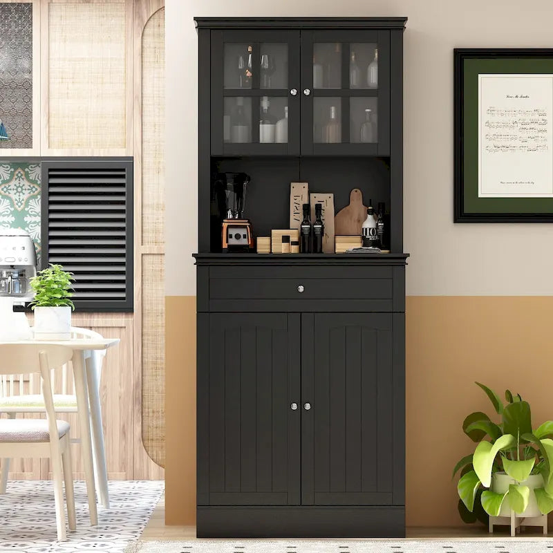 Buffet Cabinet w Hutch Kitchen Pantry Storage Cabinet White Sideboard