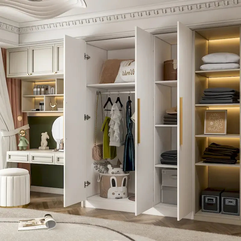 Wardrobe Armoire Wooden Closet Cabinet 6 Storage Cube and Hanging Rod
