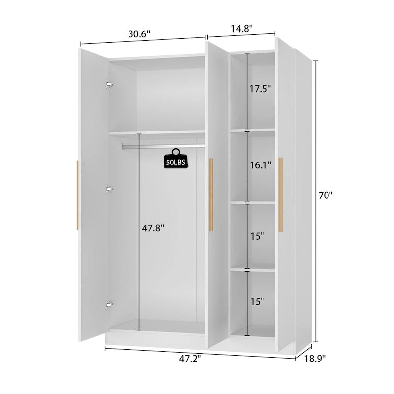 Wardrobe Armoire Wooden Closet Cabinet 6 Storage Cube and Hanging Rod