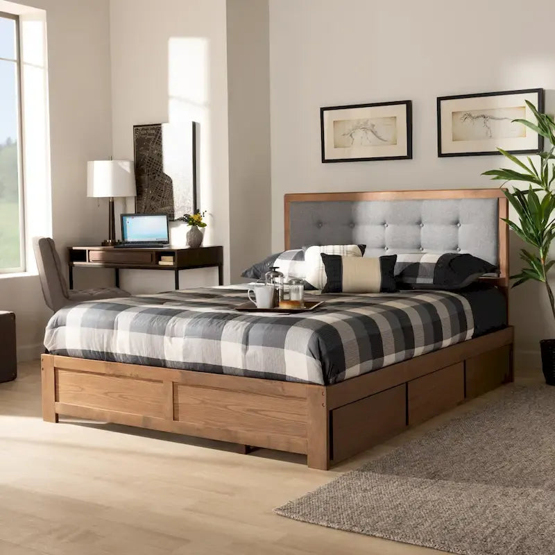 Mid-Century Modern 3-Drawer Storage Bed