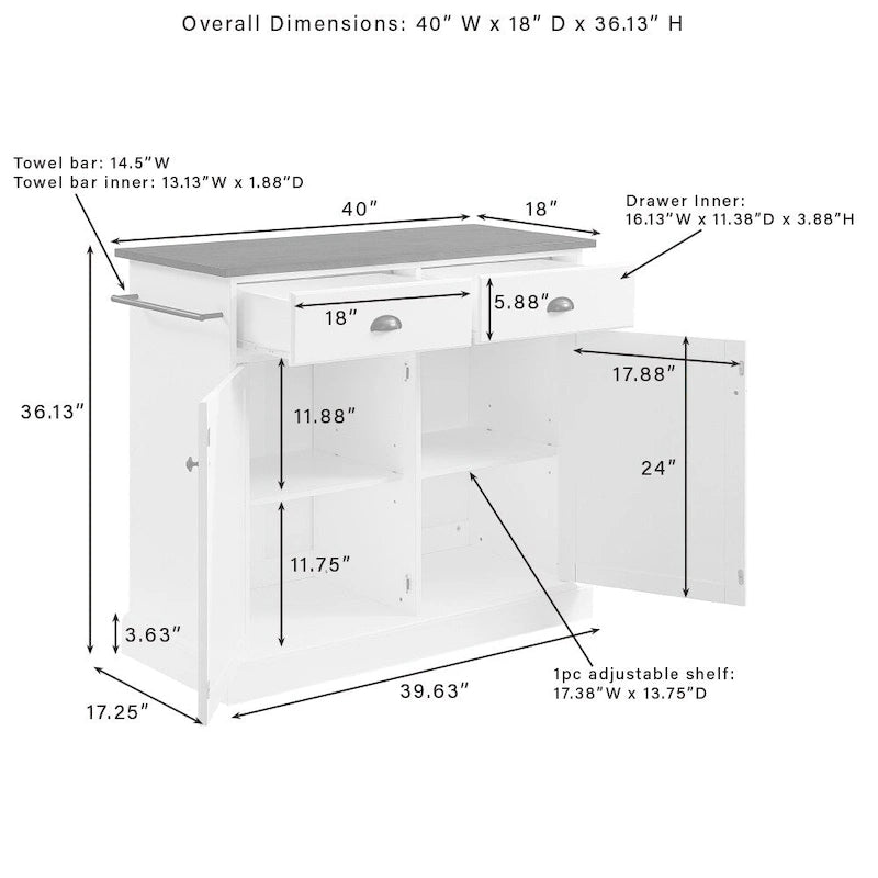 Crosley Shoreline Kitchen Island - 18d x 40W x 36.13h