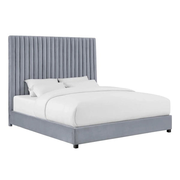 Velvet Upholstered Bed with Channel Tufting