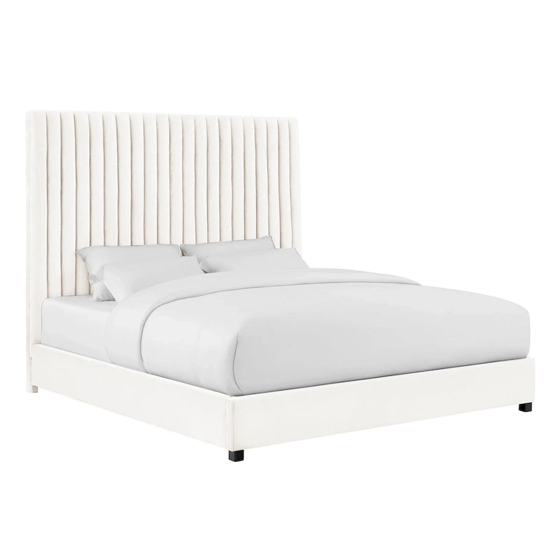 Velvet Upholstered Bed with Channel Tufting