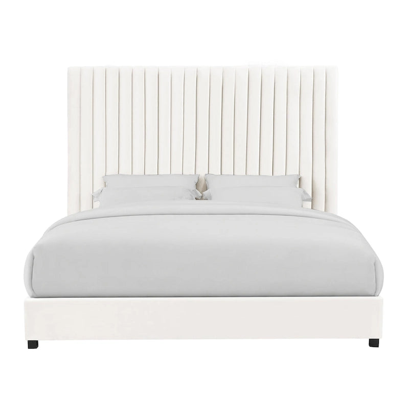 Velvet Upholstered Bed with Channel Tufting