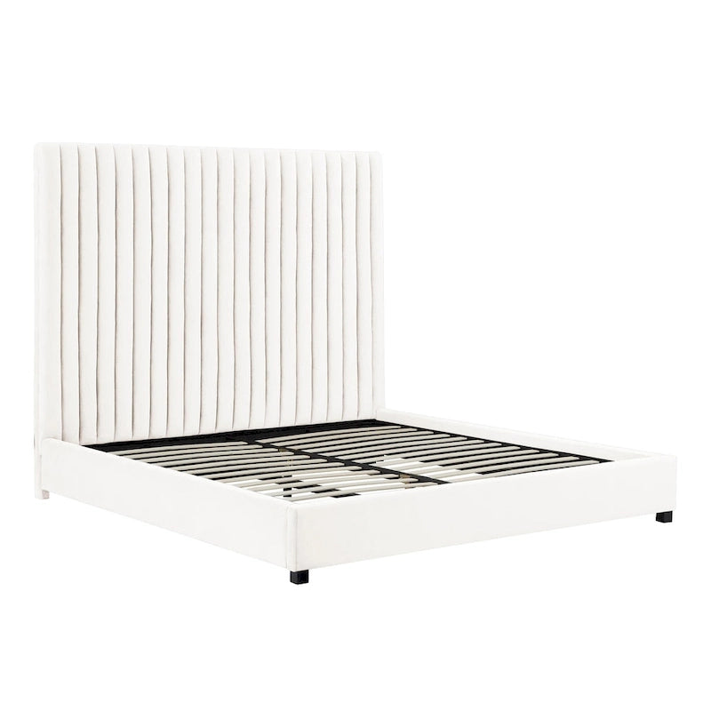 Velvet Upholstered Bed with Channel Tufting