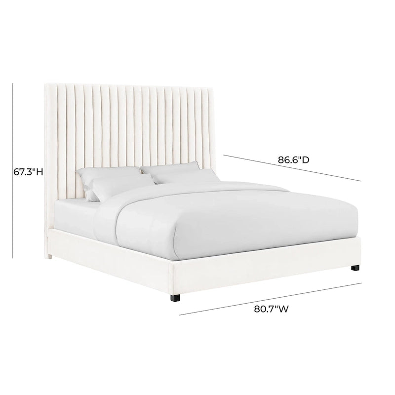 Velvet Upholstered Bed with Channel Tufting