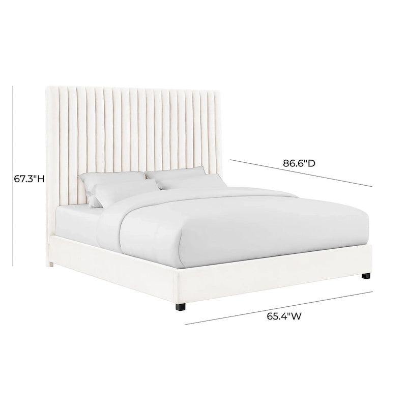 Velvet Upholstered Bed with Channel Tufting