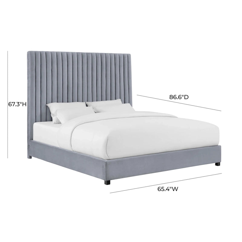Velvet Upholstered Bed with Channel Tufting