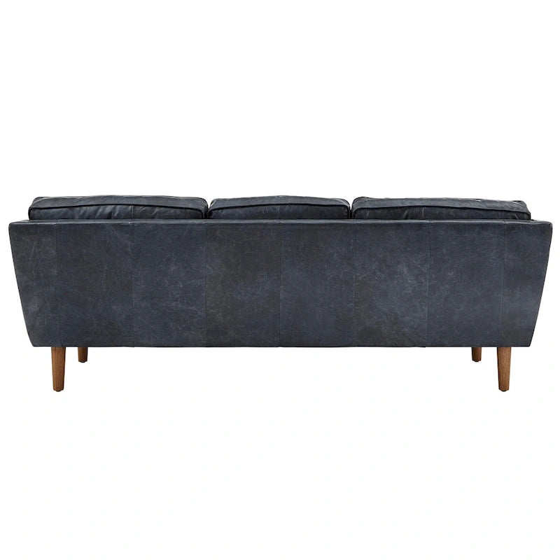 Blue Oxford Leather Sofa - 3-Seater Mid-Century Style