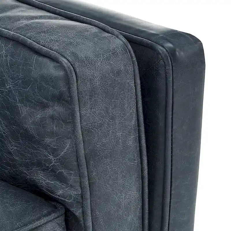 Blue Oxford Leather Sofa - 3-Seater Mid-Century Style