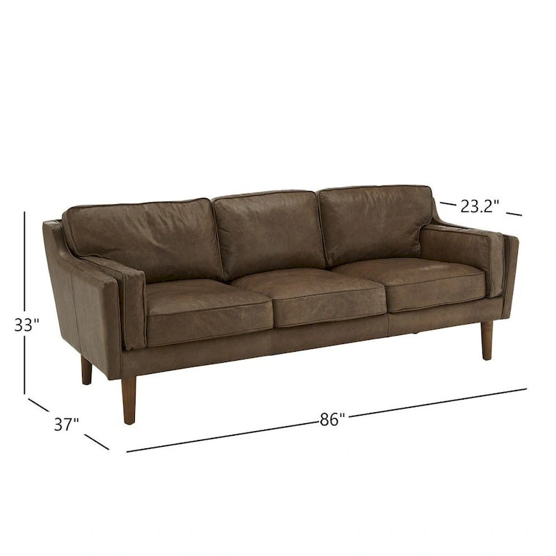 Blue Oxford Leather Sofa - 3-Seater Mid-Century Style