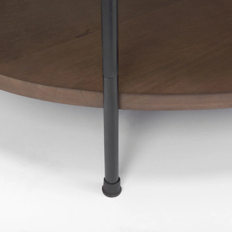 White Marble Top Oval Coffee Table with Dark Brown Wood Shelf