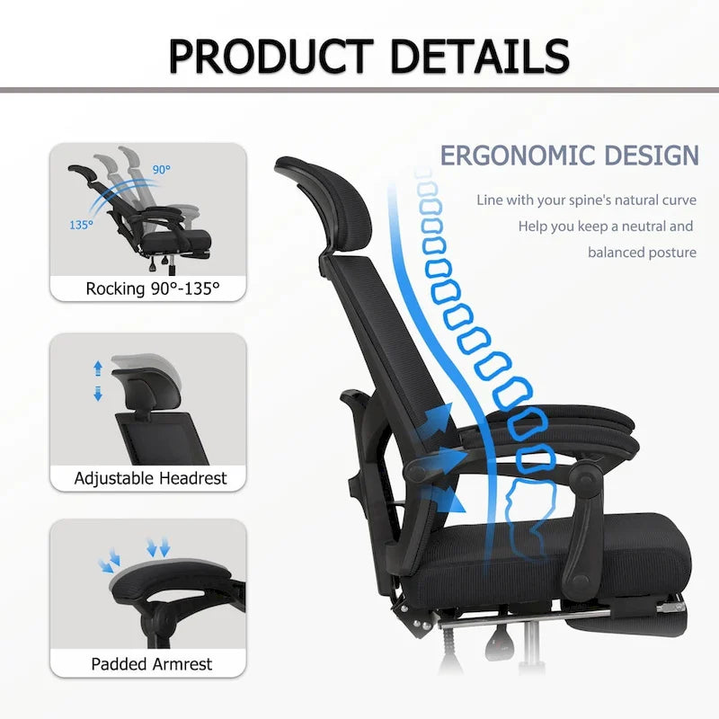 Office Chair With Foot Rest Ergonomic Swivel Mesh Task Office Chair