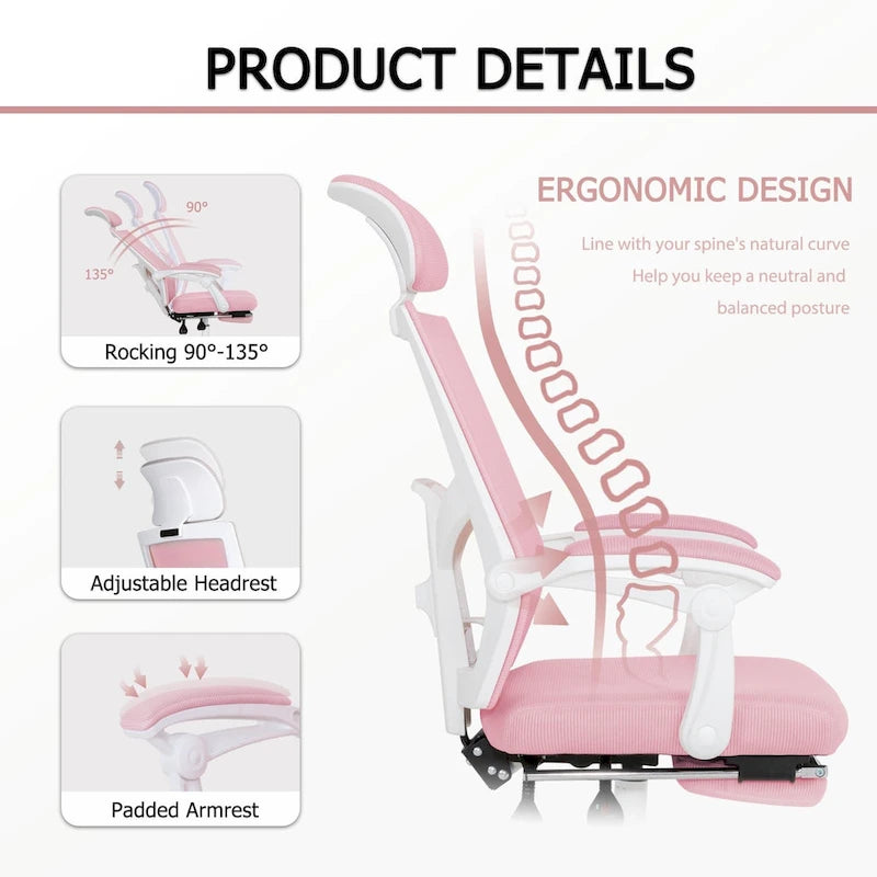 Office Chair With Foot Rest Ergonomic Swivel Mesh Task Office Chair