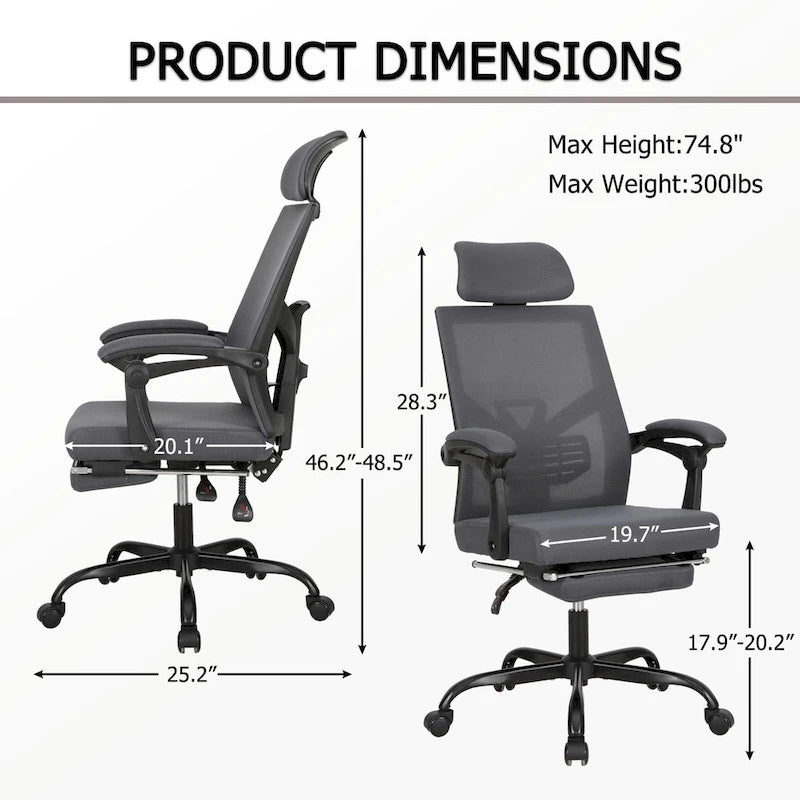 Office Chair With Foot Rest Ergonomic Swivel Mesh Task Office Chair