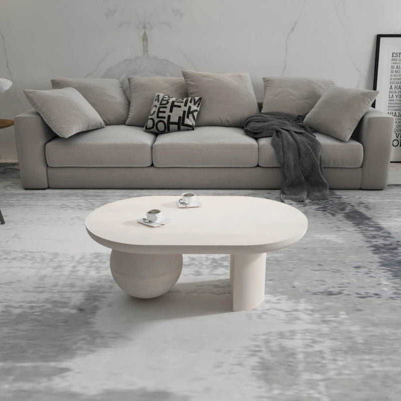 38 Inch Coffee Table, Oblong Mango Wood Top with a Modern Ball Leg
