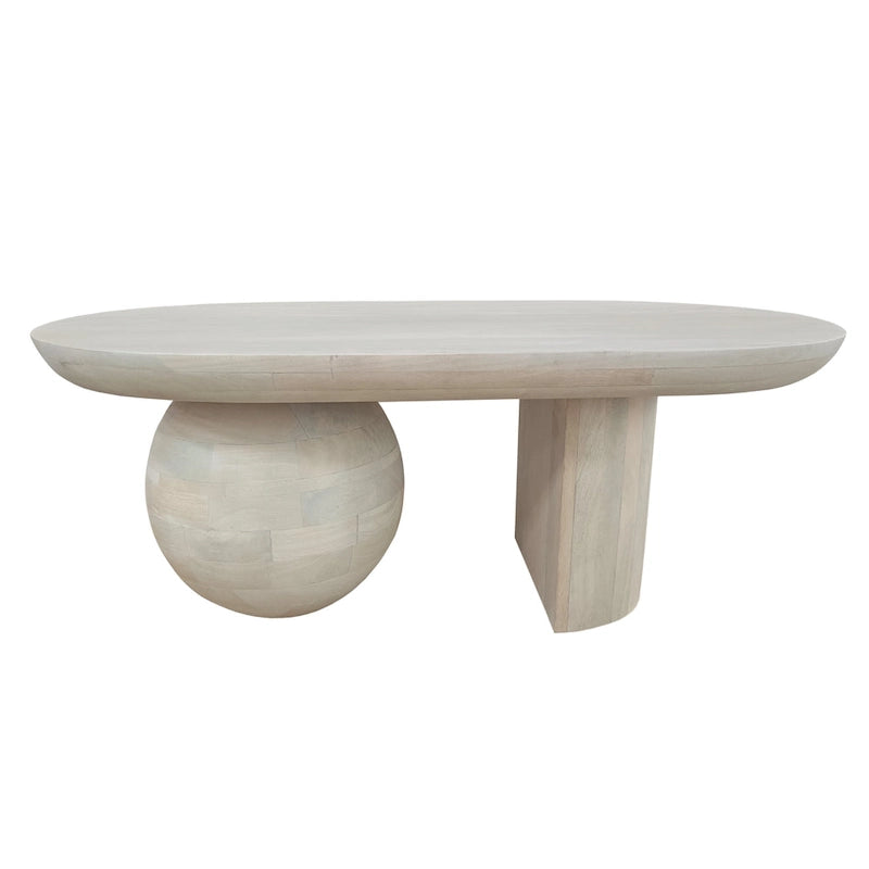 38 Inch Coffee Table, Oblong Mango Wood Top with a Modern Ball Leg