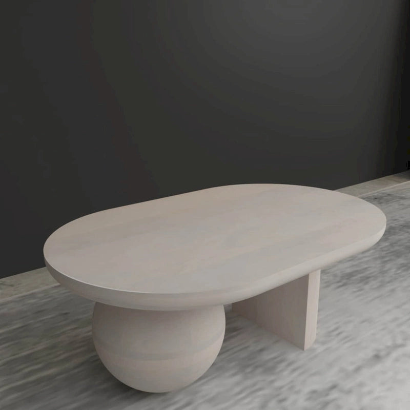 38 Inch Coffee Table, Oblong Mango Wood Top with a Modern Ball Leg