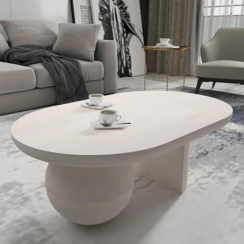 38 Inch Coffee Table, Oblong Mango Wood Top with a Modern Ball Leg