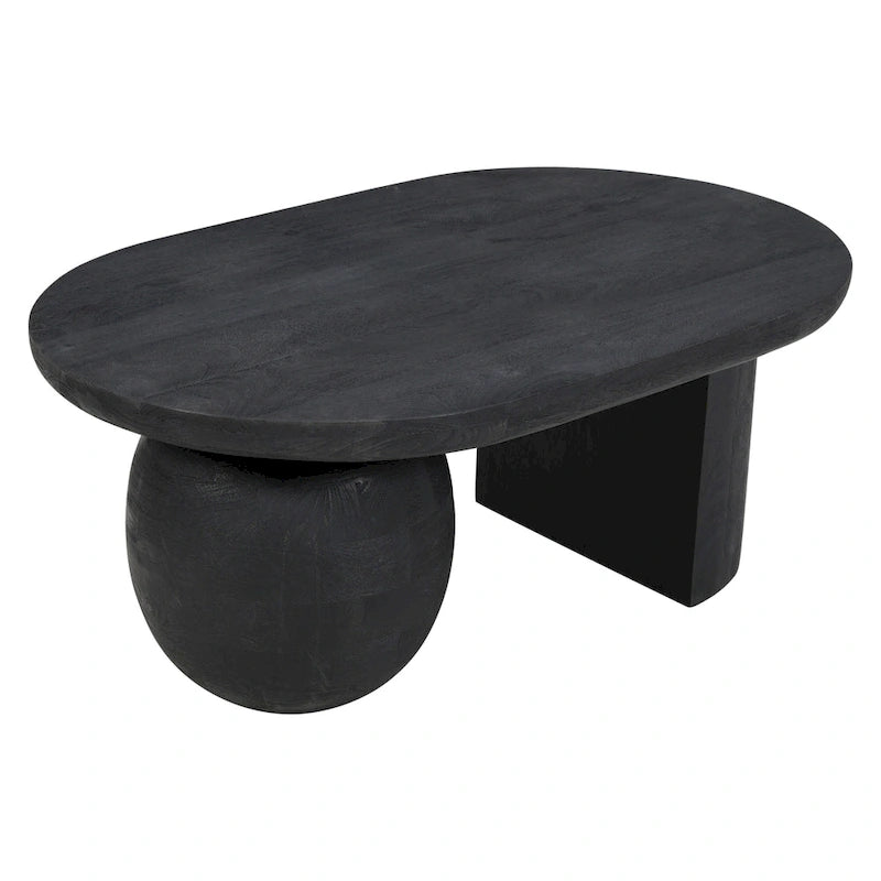 38 Inch Coffee Table, Oblong Mango Wood Top with a Modern Ball Leg