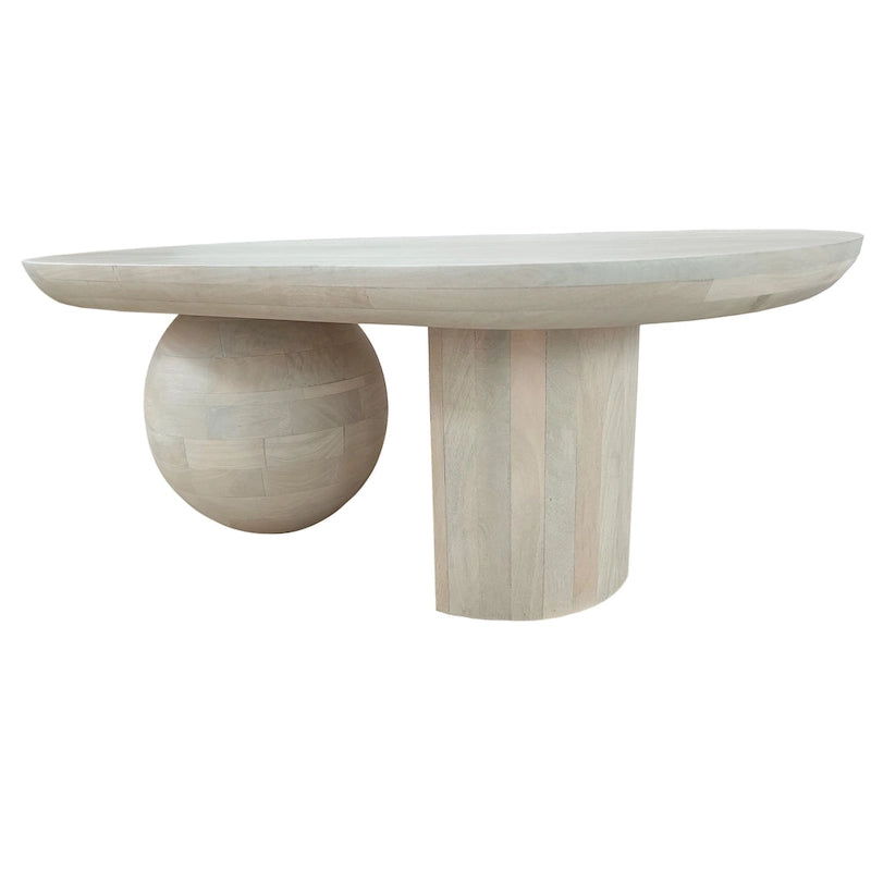 38 Inch Coffee Table, Oblong Mango Wood Top with a Modern Ball Leg