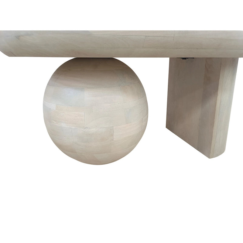 38 Inch Coffee Table, Oblong Mango Wood Top with a Modern Ball Leg
