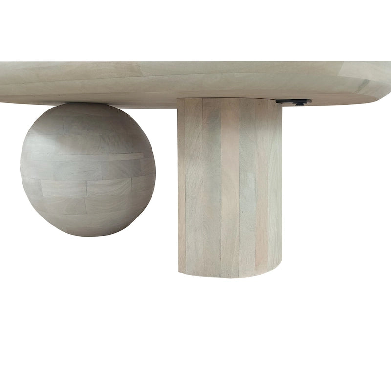 38 Inch Coffee Table, Oblong Mango Wood Top with a Modern Ball Leg
