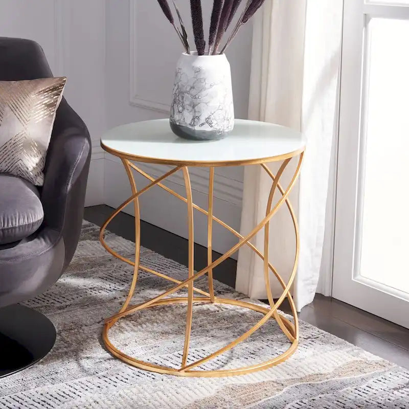 SAFAVIEH Treasures Jeanine Gold/ White Top Accent Table - 20 x 20 x 21.2 - 20Wx20Dx21H
